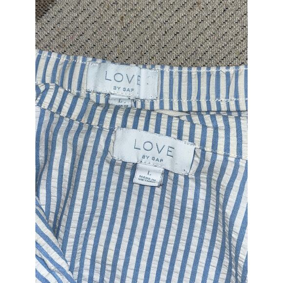 GAP blue white seersucker pajama set, poplin pant & sleep shirt, size large - Picture 8 of 14